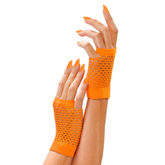 Mitaines En Résille Orange Fluo / Gants Résille Neon Orange / Gants En Maille Orange Fluo / La Maison Du Déguisement