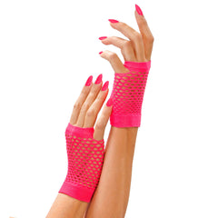 Mitaines En Résille Rose Fluo / Gants Résille Rose Fluo / Gants En Maille Rose Fluo / La Maison Du Déguisement