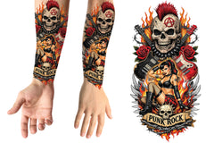 Tatouage Punk Crâne et Pin-up / Faux Tatouage Punk Rock En Couleur / La Maison Du Déguisement