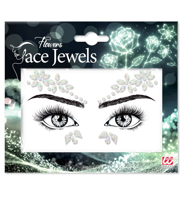 Strass Autocollant Pour Le Visage Fleurs Argent / Bijoux Paillettes Autocollantes Fleurs Argent / La Maison Du Déguisement
