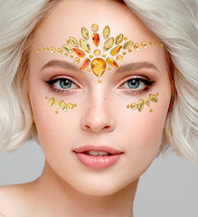 Strass Autocollant Pour Le Visage Diamants Jaune / Bijoux Paillettes Autocollantes Diamond Jaune / La Maison Du Déguisement