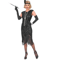 Location Déguisement Charleston Catherine Noir Luxe Adulte / Location Costume Robe Longue Gatsby Noir Femme / Location costume Charleston Gatsby Année 20 Rugissant / La Maison Du Déguisement