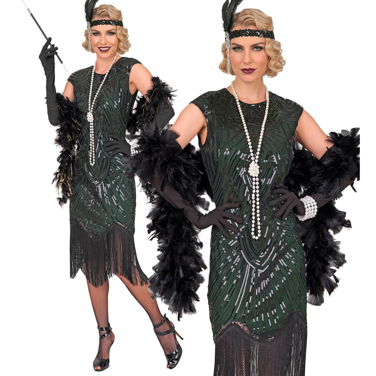 Location Déguisement Charleston Catherine Vert Luxe Adulte / Location Costume Robe Longue Gatsby Vert Femme / Location costume Charleston Gatsby Année 20 Rugissant / La Maison Du Déguisement