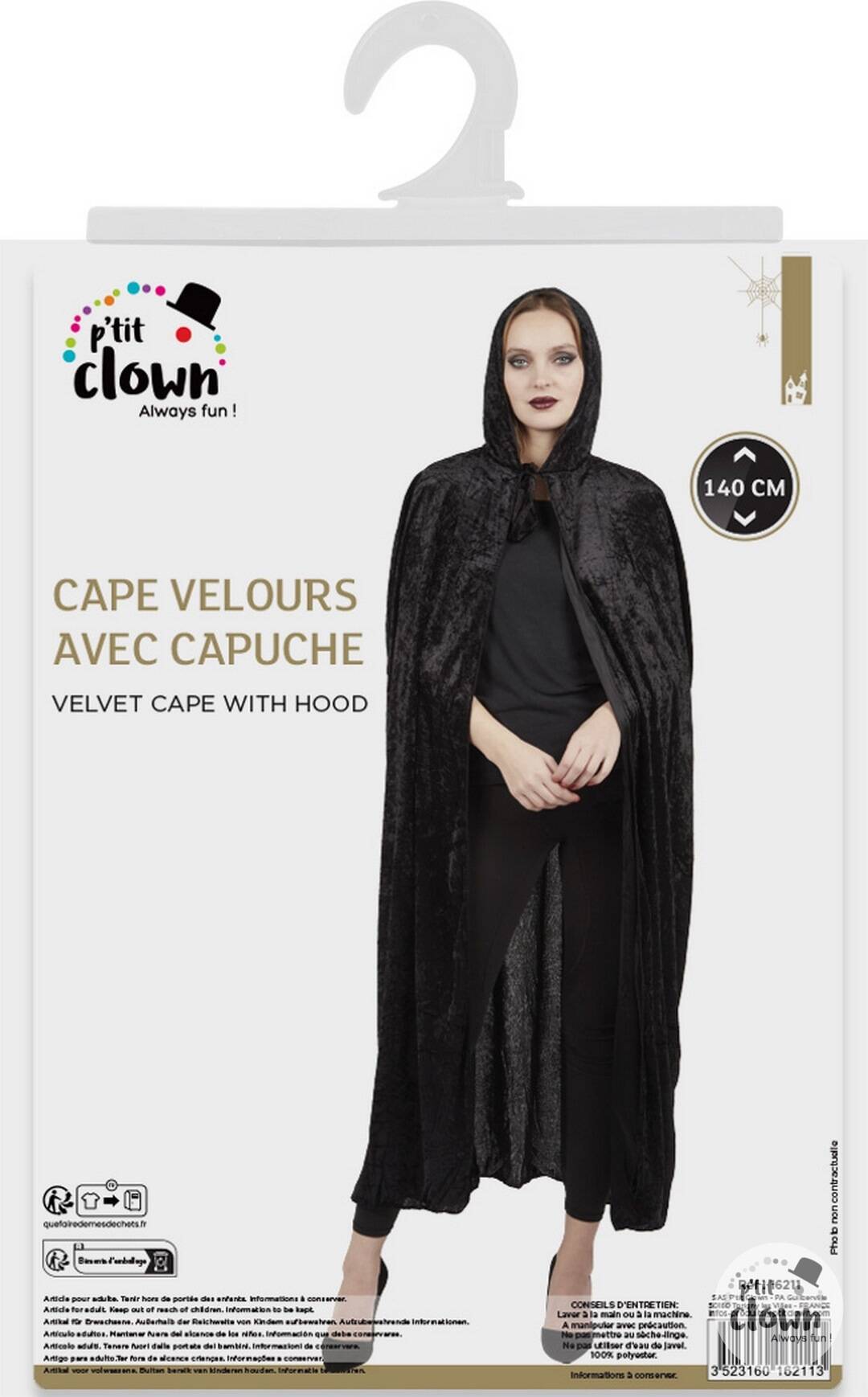 Cape Capuche velours Noir / Cape avec capuche velours noir / La Maison Du Déguisement