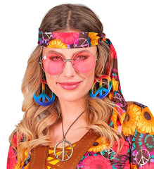 Collier Hippie Métal / Collier Hippie Peace and Love Argent / La Maison Du Déguisement