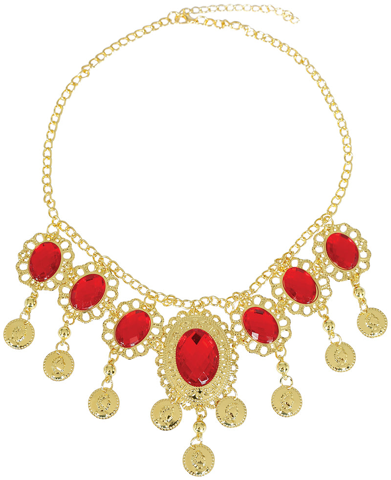 Collier Rubis Rouge Métallique / Collier Princesse Jasmine BM / Collier Danseuse Orientale BM /Collier de pièces dorées arabe BM / La Maison Du Déguisement