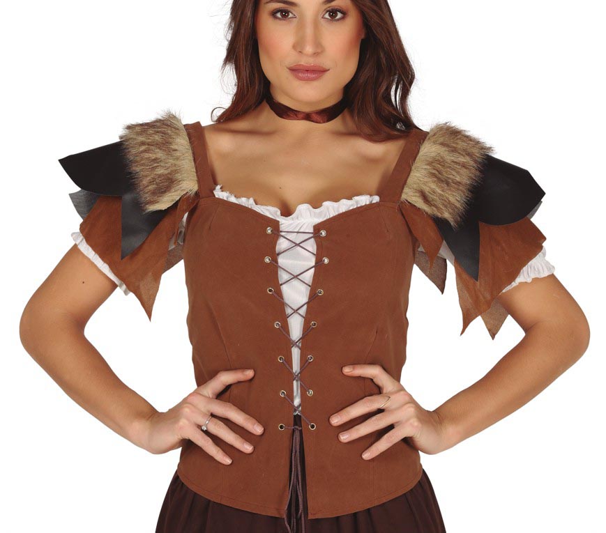 Veste Simili Cuir Marron Femme / Corset Guerrier Médiévale / Gilet Viking Marron / La Maison Du Déguisement
