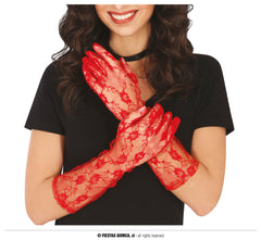 Gants Dentelles Longs Rouge / Paire De Gants à dentelle noir Longs Rouge / La Maison Du Déguisement