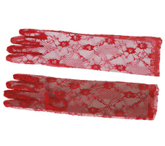 Gants Dentelles Longs Rouge / Paire De Gants à dentelle noir Longs Rouge / La Maison Du Déguisement