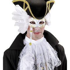 Loup Venise Baroque Face à Main Blanc / Masque Vénitien Blanc Bâtonnet Avec Plumes et Paillettes / La Maison Du Déguisement