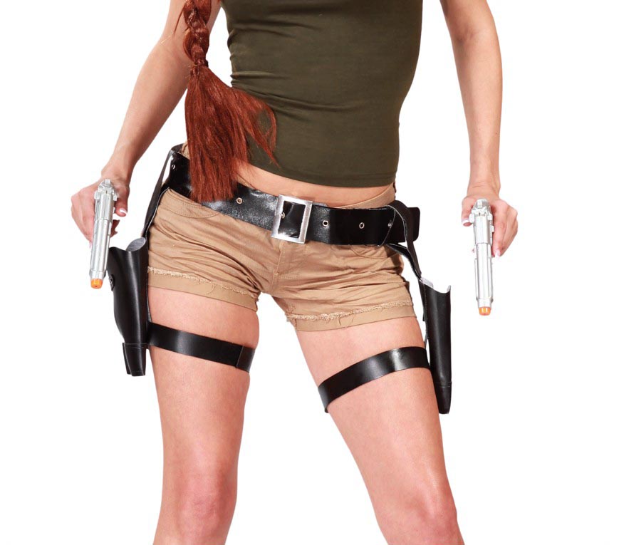 Cartouchière Double Avec Pistolets Luxe / Ceinture Lara Double Avec Pistolets / Ceinture Holster Lara Croft Avec 2 Pistolets / La Maison Du Déguisement