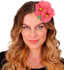 Epingle à Cheveux Hawaïenne avec 2 Hibiscus Rose / Barrette Fleurs Hibiscus Tropicale Rose / La Maison Du Déguisement