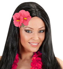 Epingle à Cheveux Hawaïenne avec 2 Hibiscus Rose / Barrette Fleurs Hibiscus Tropicale Rose / La Maison Du Déguisement