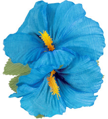 Epingle à Cheveux Hawaïenne avec 2 Hibiscus Bleu / Barrette Fleurs Hibiscus Tropicale Bleu / La Maison Du Déguisement