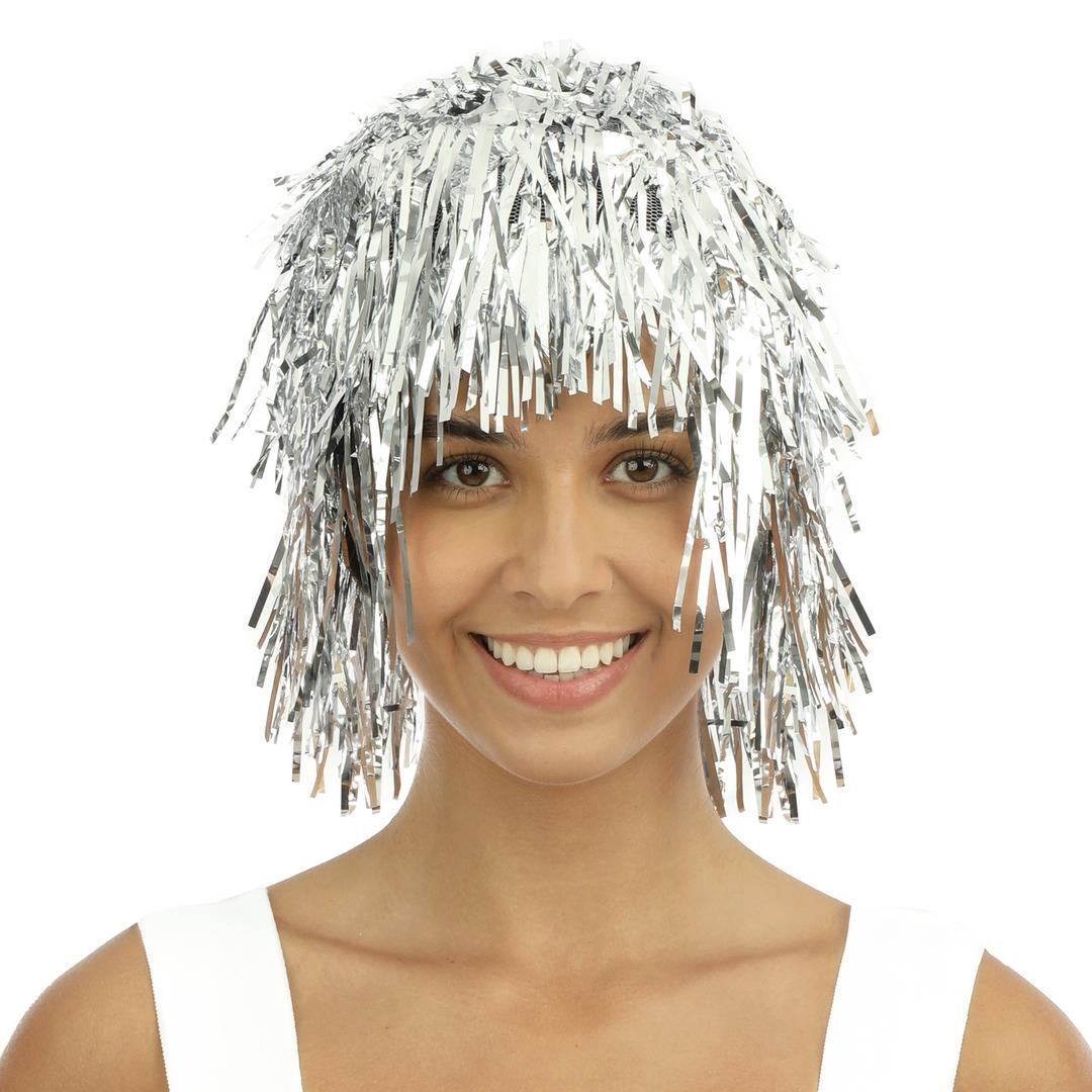 Perruque Disco Métallique Argent / Perruque Disco Lamé Argente / La Maison du Déguisement
