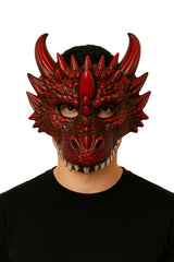 Masque Dragon Rouge, Demi Visage / Demi Masque Dragon Rouge Souple / La Maison Du Déguisement