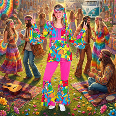 Déguisement Année 60s Fashion Flowers Power / Costume Hippie Femme / La maison du Déguisement