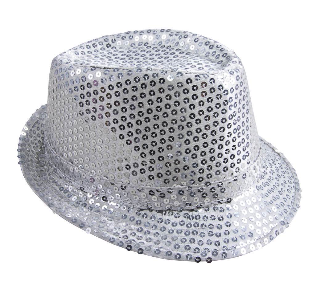 Chapeau Borsalino Sequins Argent / Chapeau Popstar Sequins Argent / La Maison du Déguisement