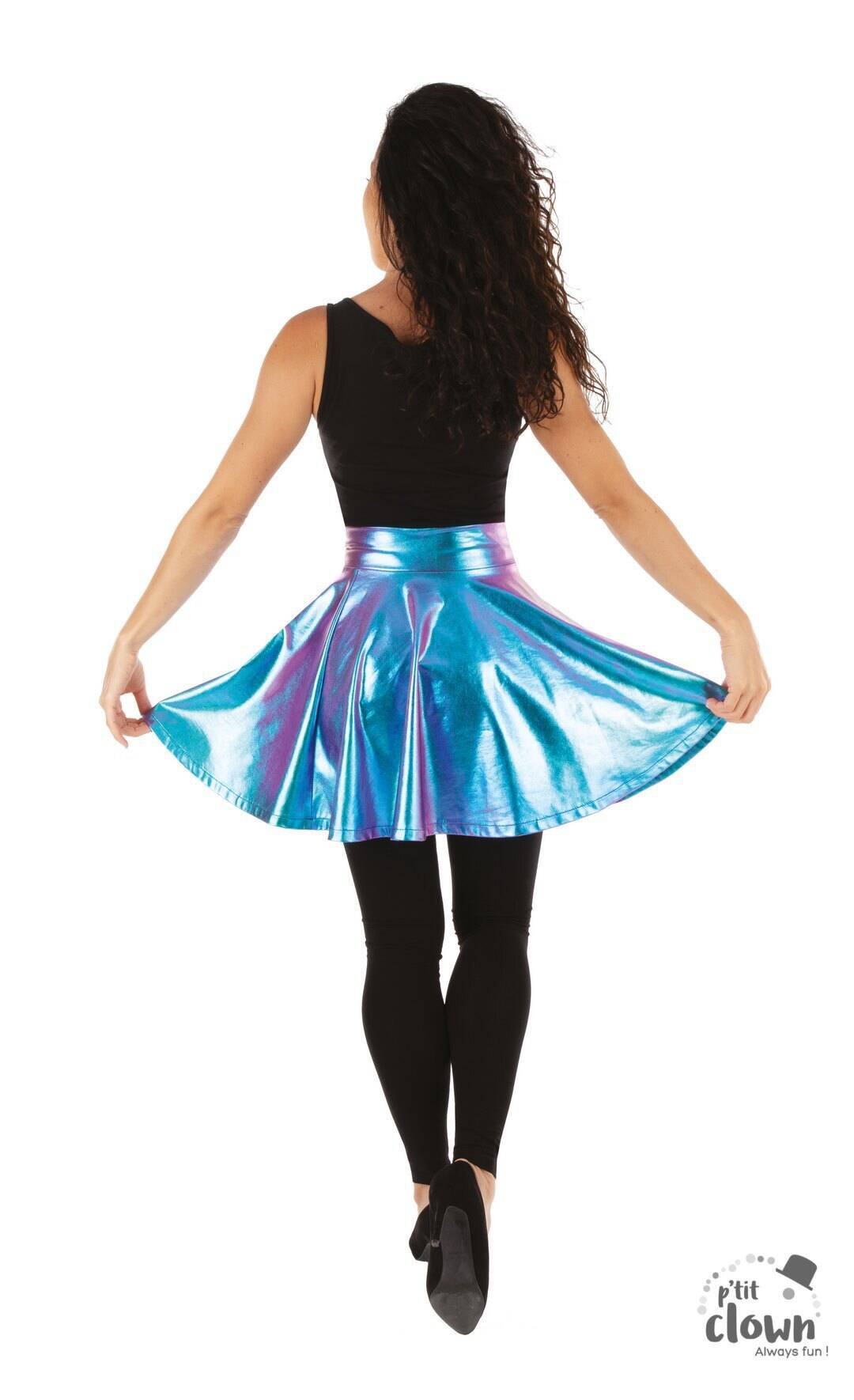 Jupe Disco Année 80 Bleu / Minijupe Shiny Disco Bleu / La Maison Du Déguisement