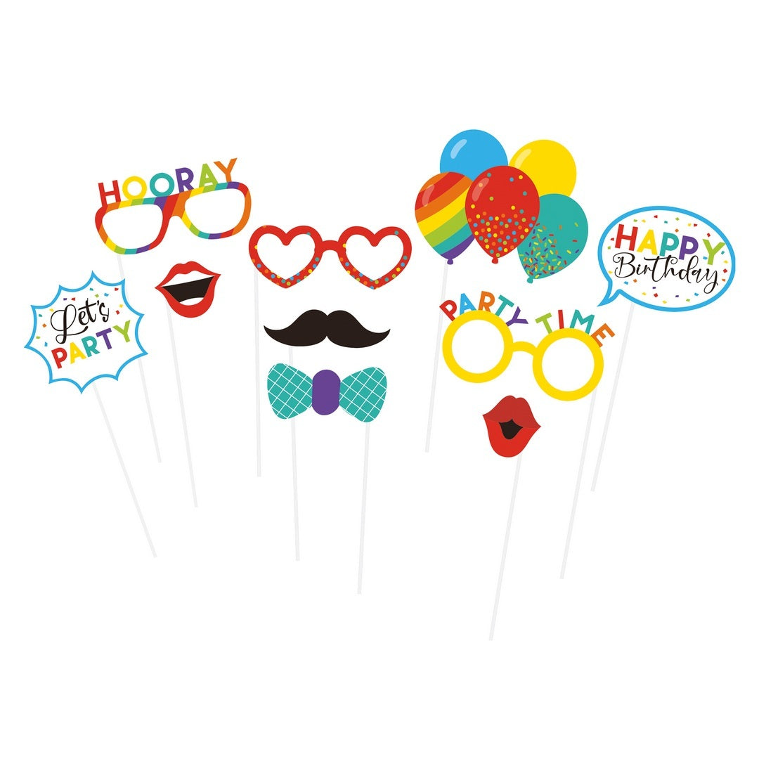 Photobooth -Multicolore Party  Lot de 10 / Kit Photo Booth / Accessoires pour photos / La Maison Du Déguisement