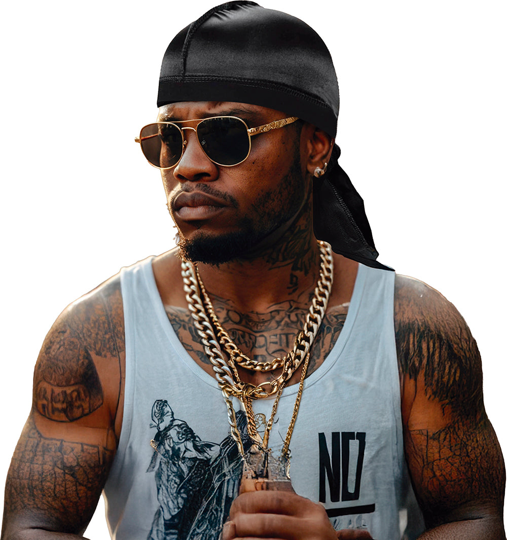 Bonnet Rap Américain Noir / Chapeau Bandana Noir / Shyne Silky Durag / Coiffe Gangsta RAP USA / La Maison Du Déguisement