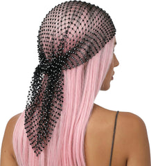 Foulard En Résille élastique Noir Orné De Strass Brillants / Bandeau Résille élastique noir Strass Brillants / La Maison Du Déguisement