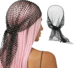 Foulard En Résille élastique Noir Orné De Strass Brillants / Bandeau Résille élastique noir Strass Brillants / La Maison Du Déguisement