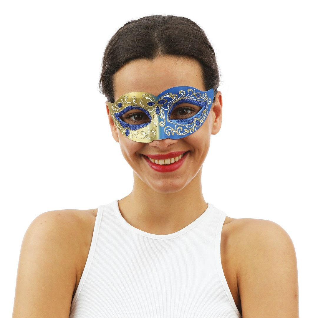 Loup Vénitien Or et Bleu / Masque Venice Paillettes Dorée et Bleu / La Maison Du Déguisement