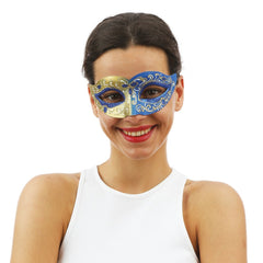 Loup Vénitien Or et Bleu / Masque Venice Paillettes Dorée et Bleu / La Maison Du Déguisement