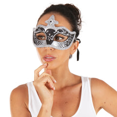 Loup Vénitien Argent et Noir / Masque Venice Paillettes Argent et Noir / La Maison Du Déguisement