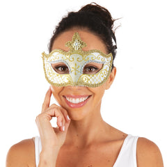 Loup Vénitien Or et Argent / Masque Venice Paillettes Dorée et Argent / La Maison Du Déguisement