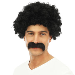 Perruque Courte Frisée Avec Moustache Noir / La Maison Du Déguisement