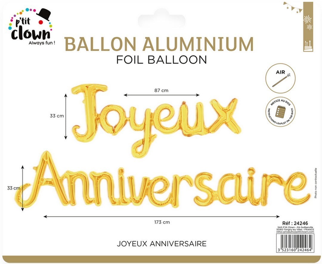Guirlande de ballons Joyeux Anniversaire / Ballon aluminium Joyeux Anniversaire / La Maison Du Déguisement