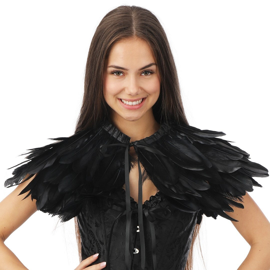 Echarpe en Plumes Noir Femme / Cape Gothique en plumes noir / Châles en Plumes Noir élégants et uniques / La Maison Du Déguisement