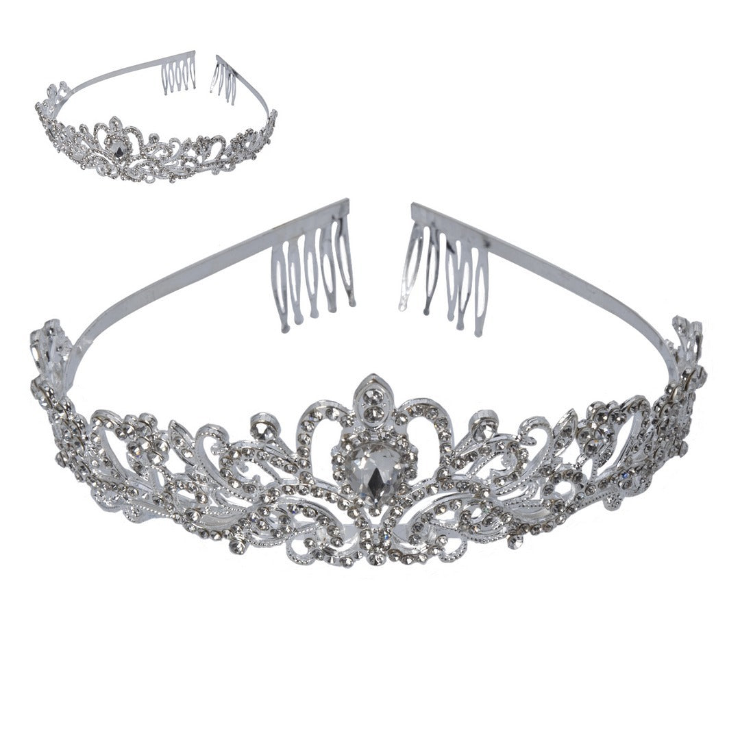 Diadème Princesse Métal Argent et Strass BM / Couronne de Princesse élégante Pour Femme / Couronne De Reine Métal Argent / La Maison du Déguisement
