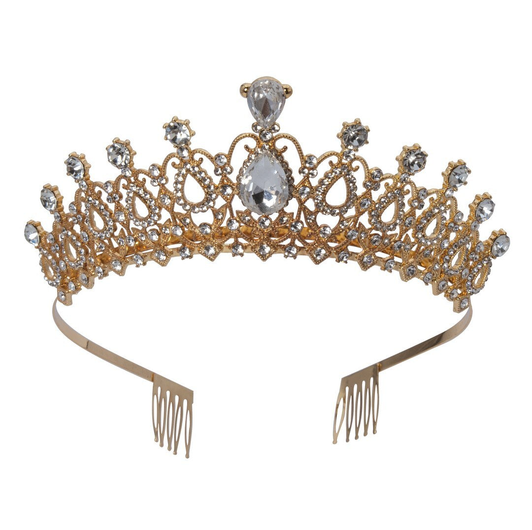 Diadème Princesse Métal Or et Strass BM / Couronne de Princesse élégante Pour Femme / Couronne De Reine Métal Dorée / La Maison du Déguisement