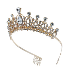 Diadème Princesse Métal Or et Strass BM / Couronne de Princesse élégante Pour Femme / Couronne De Reine Métal Dorée / La Maison du Déguisement