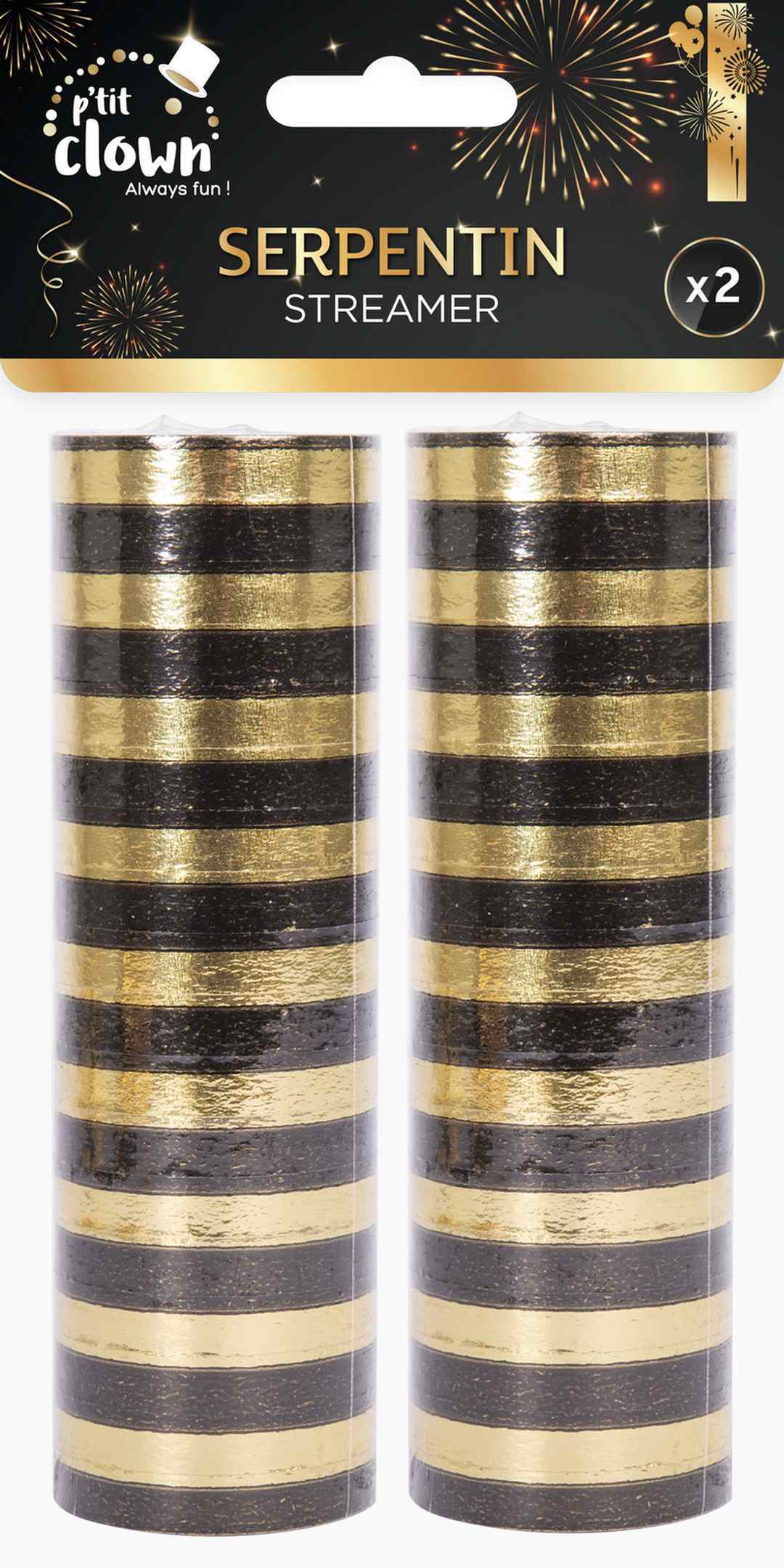 Rouleaux de serpentins Or et Noir 4 m Lot de 2 / 2 Serpentins Dorée et Noir / La Maison Du Déguisement