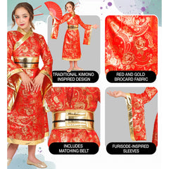 Déguisement Kimono Rouge Enfant / Costume Geisha Japonaise Fille / La Maison Du Déguisement