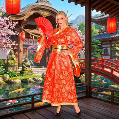 Déguisement Kimono Rouge Adulte / Costume Geisha Japonaise Femme / La Maison Du Déguisement
