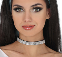 Collier Ras Du Cou Paillettes / Collier Avec Strass Argent / La Maison Du Déguisement