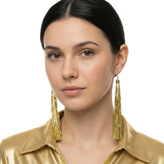 Boucles d’oreilles à Franges Or / Boucles d’Oreilles Longues Dorée Franges Brillante Années 80 Disco / La Maison Du Déguisement
