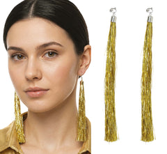 Boucles d’oreilles à Franges Or / Boucles d’Oreilles Longues Dorée Franges Brillante Années 80 Disco / La Maison Du Déguisement