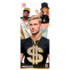 Collier Dollar Doré Avec Strass / Chaîne Bling-Bling Or Avec Strass BM / Collier Hip-Hop Doré BM / La Maison Du Déguisement