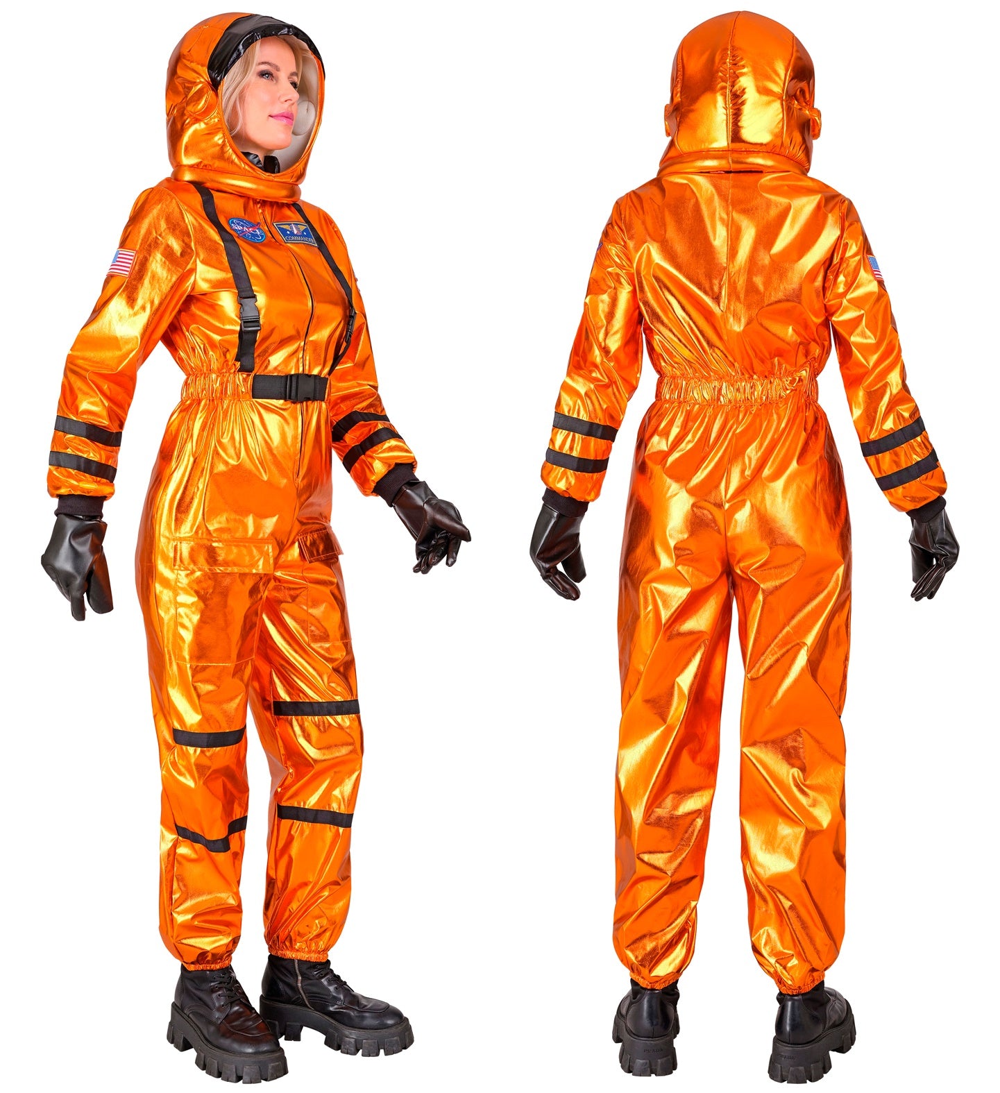 Déguisement Astronaute Orange Métallisé Luxe Femme / Costume Cosmonaute Métallisé Orange Femme Avec Casque / La Maison Du Déguisement