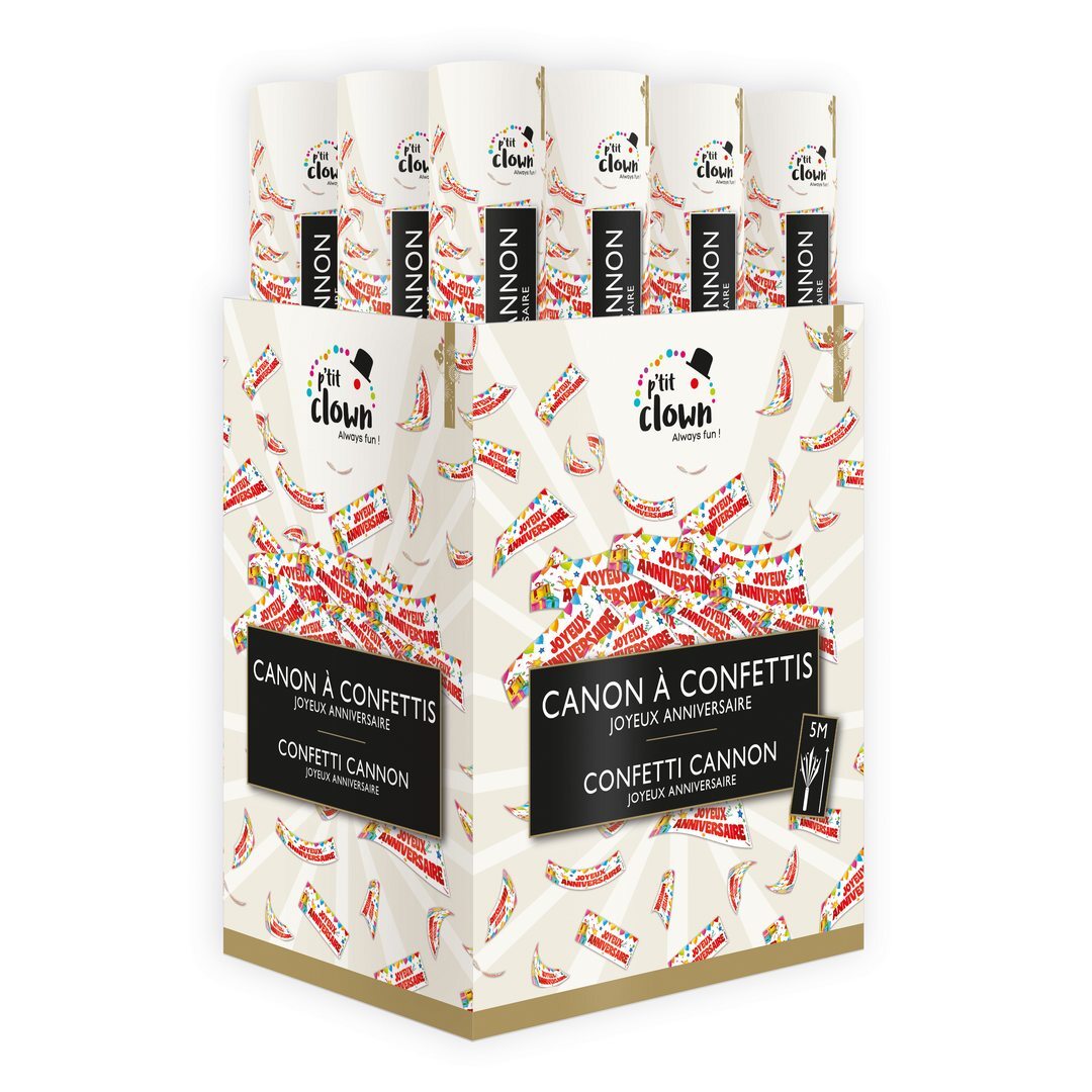 Canon à Confettis papier Joyeux Anniversaire 40 cm / La Maison Du Déguisement