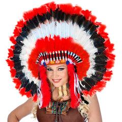 Coiffe Indien Maxi Grandes Plumes Rouges / Coiffe Chef Indien Deluxe / La Maison Du Déguisement