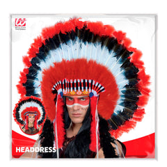 Coiffe Indien Maxi Grandes Plumes Rouges / Coiffe Chef Indien Deluxe / La Maison Du Déguisement