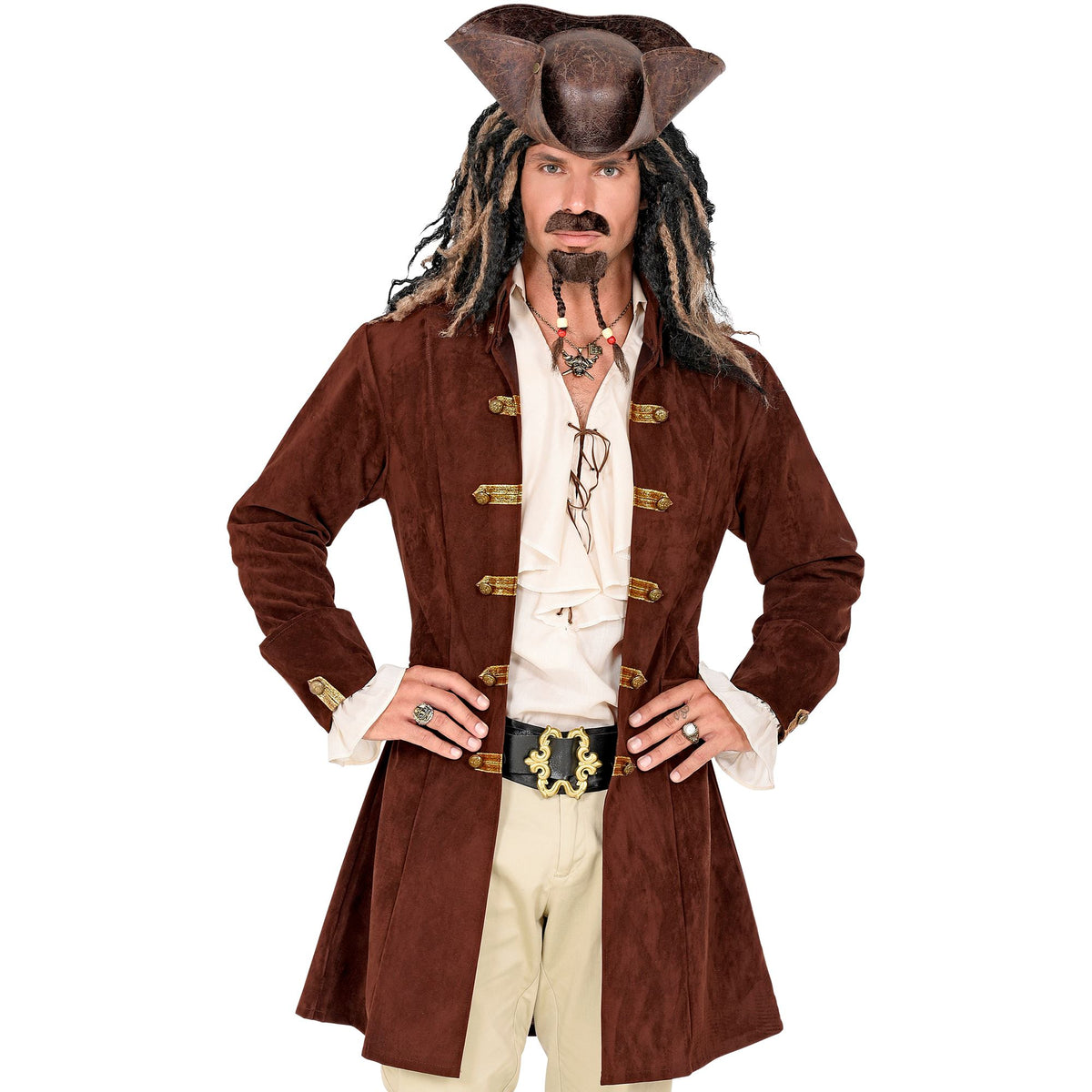 Location Déguisement Veste Pirate Marron Adulte / Location Costume Manteau Steampunk Suédine Marron Homme / La Maison Du Déguisement
