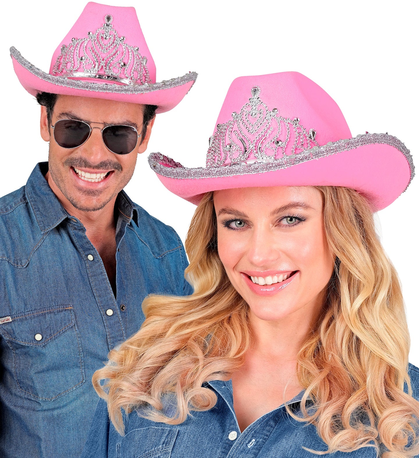 Chapeau Cowboy Rose  / Chapeau Cow boy Glimmer Rose / Chapeau Cowgirl Party Avec Diadème / La Maison Du Déguisement